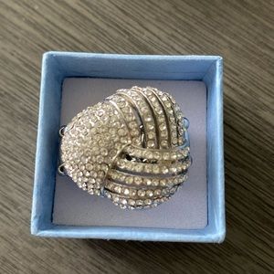 Silver Rhinestone Stretch Band Ring Size 7 To Size 10